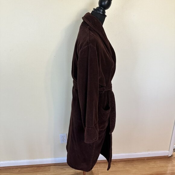 Unisex Brown Terrycloth Robe Pockets Belt Large Charter Club Gold Emblem Vtg - Picture 12 of 12